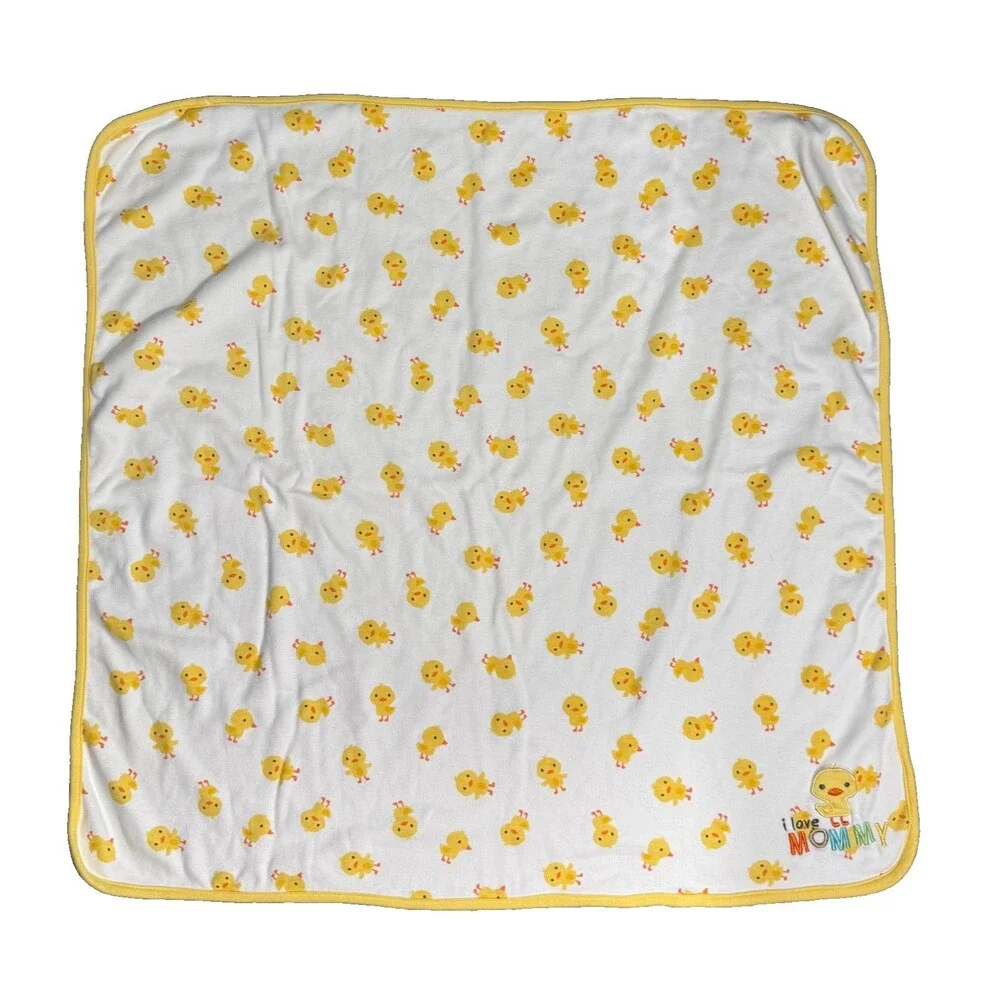 Carter's Child of Mine Duckling Baby Blanket Cotton I Love Mommy White Yellow